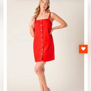 NWT J. Crew Claudia Red Button-Front Linen Sun Dress mini pockets size Large